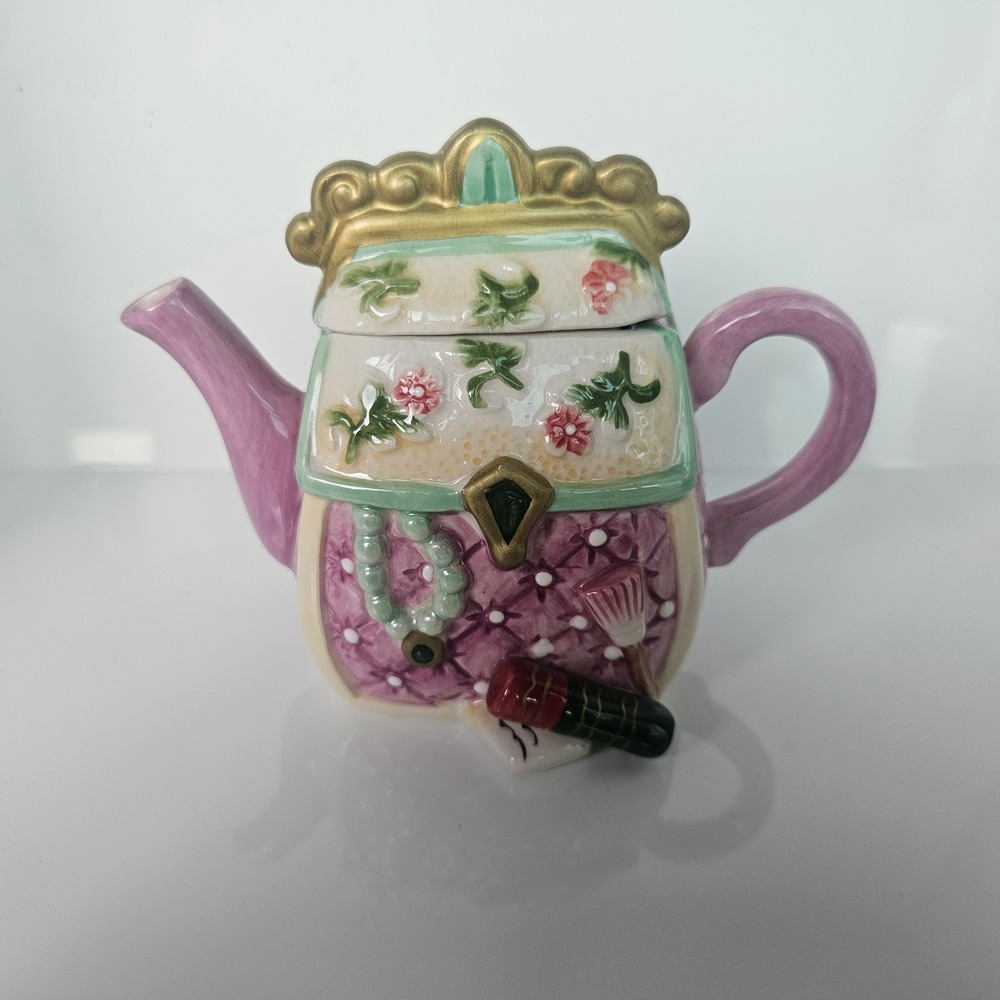 Collections Etc Ceramic Handbag Purse Mini Teapot Floral Design Decorative